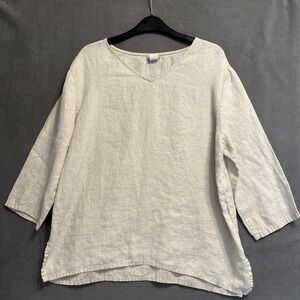 Match Point USA Linen Top Boxy Plus Size 1X Cream Lagenlook Minimalist Coastal